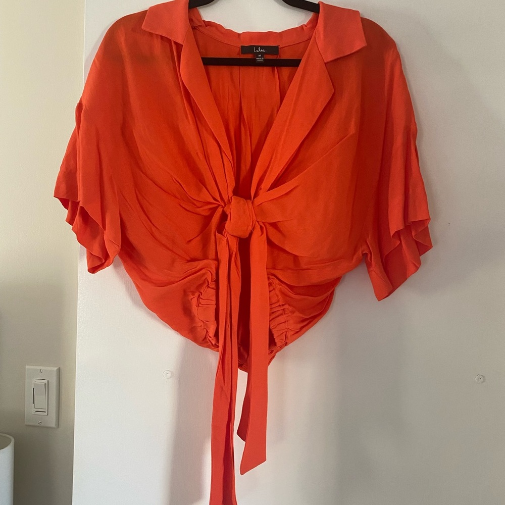 Lulu's Bright Orange Tie-Front Crop Top